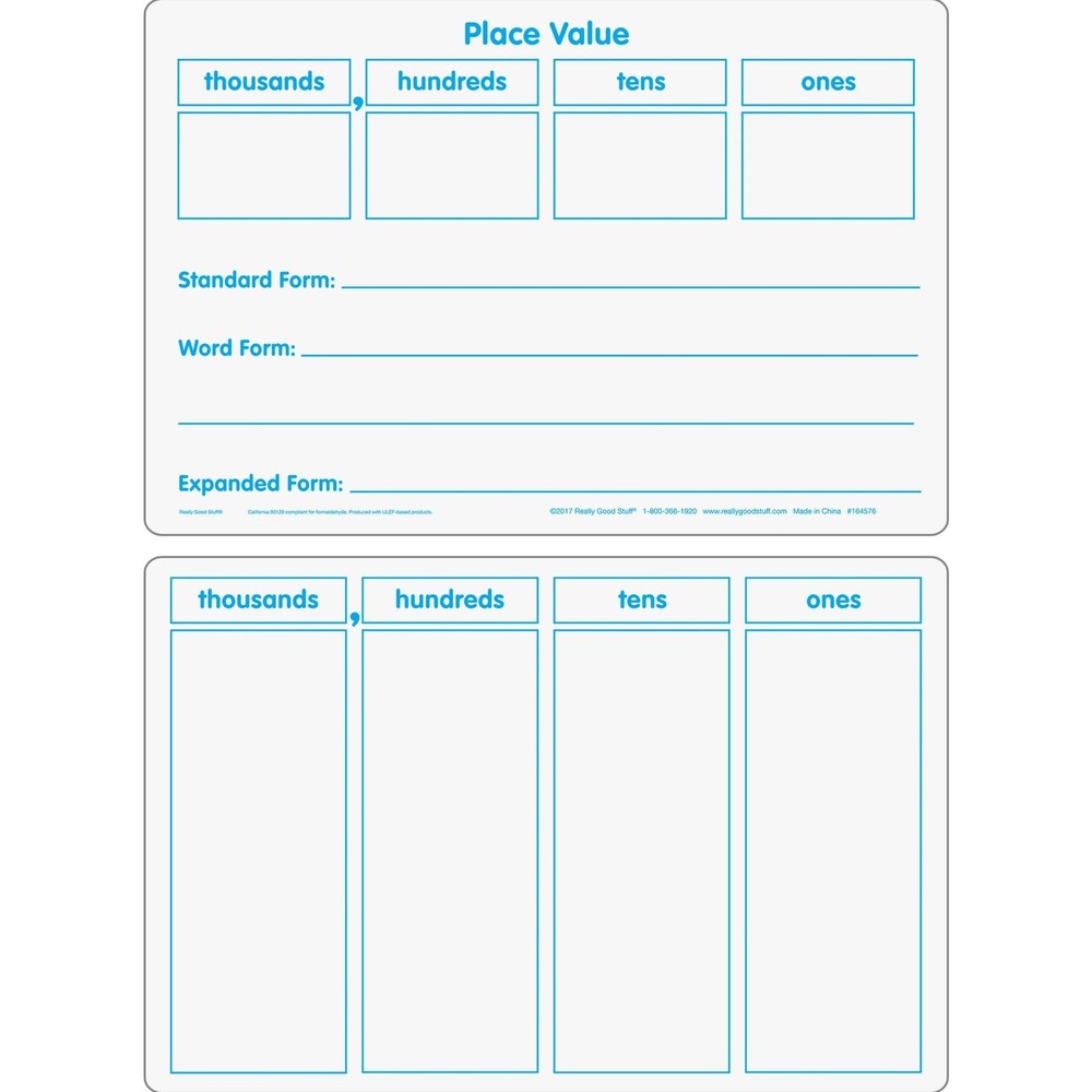Really Good Stuff Basic Place Value Dry Erase Boards - 6 Boards