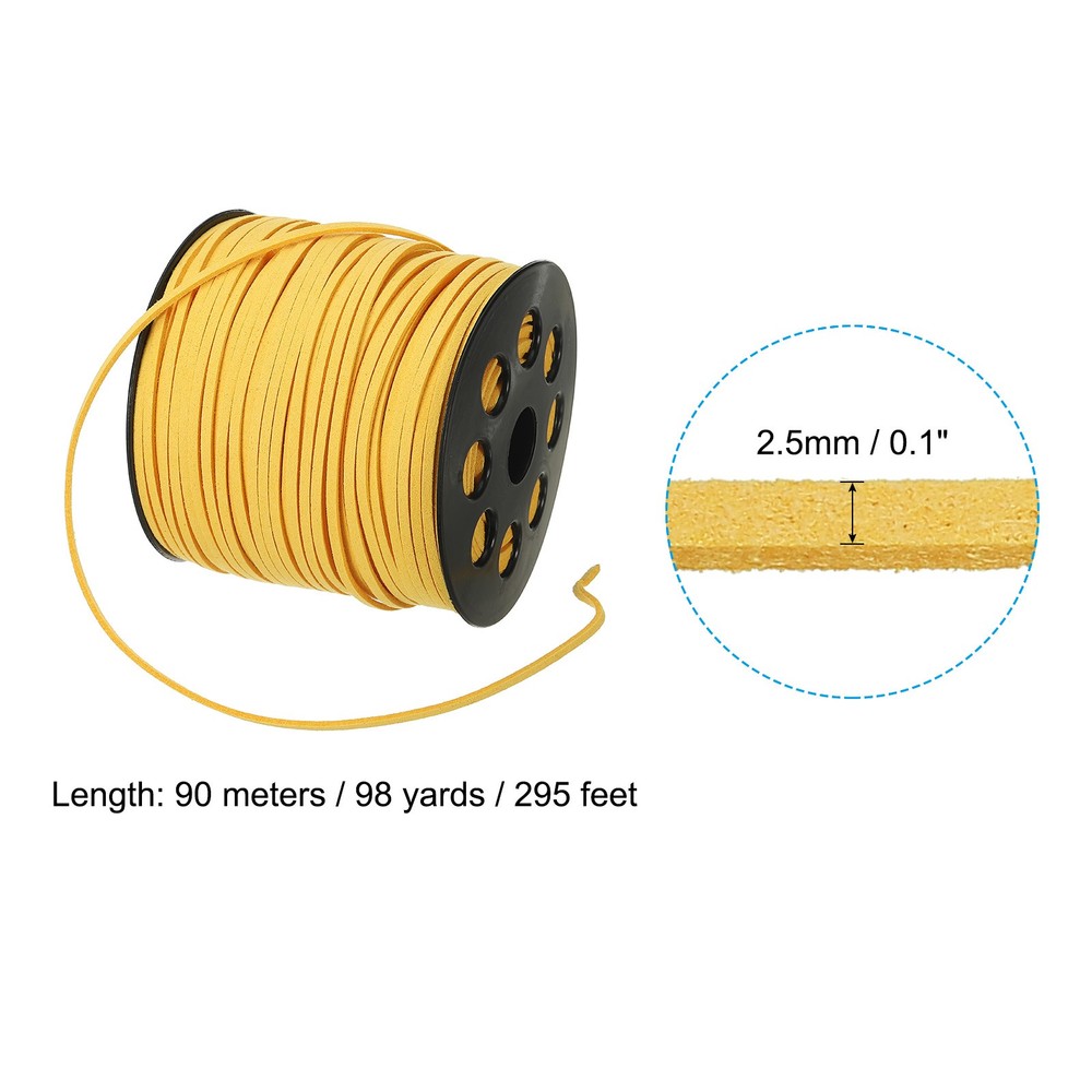 Suede Lanyard String with Roll Spool 2.5mm 98 Yard, Flat Microfiber Cord, Yellow