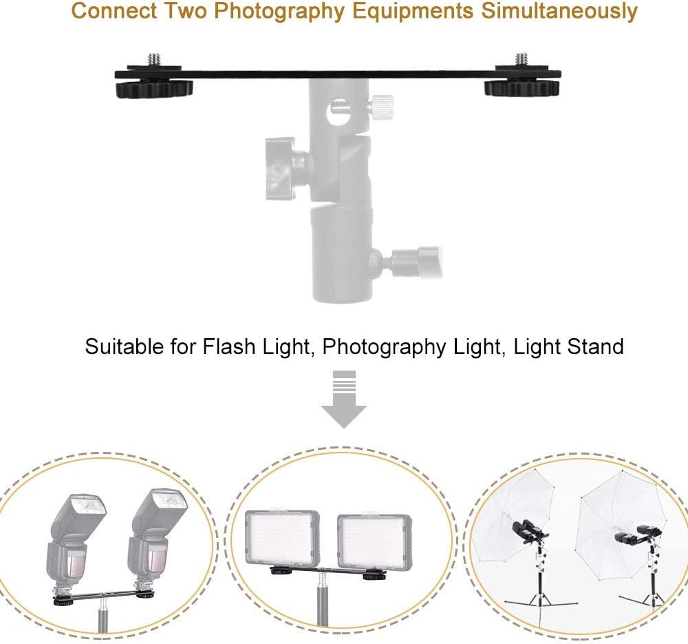 2X Dual Camera Mount Bracket Extension Bar for Camera LED Light Video Microphone