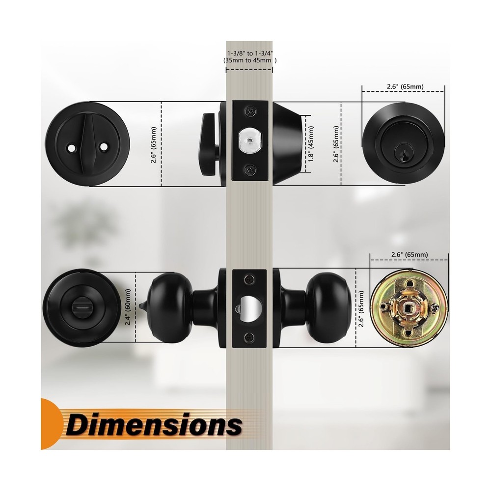 Probrico Entry Door Knobs Lock Set and Single Cylinder Deadbolt Combination S...