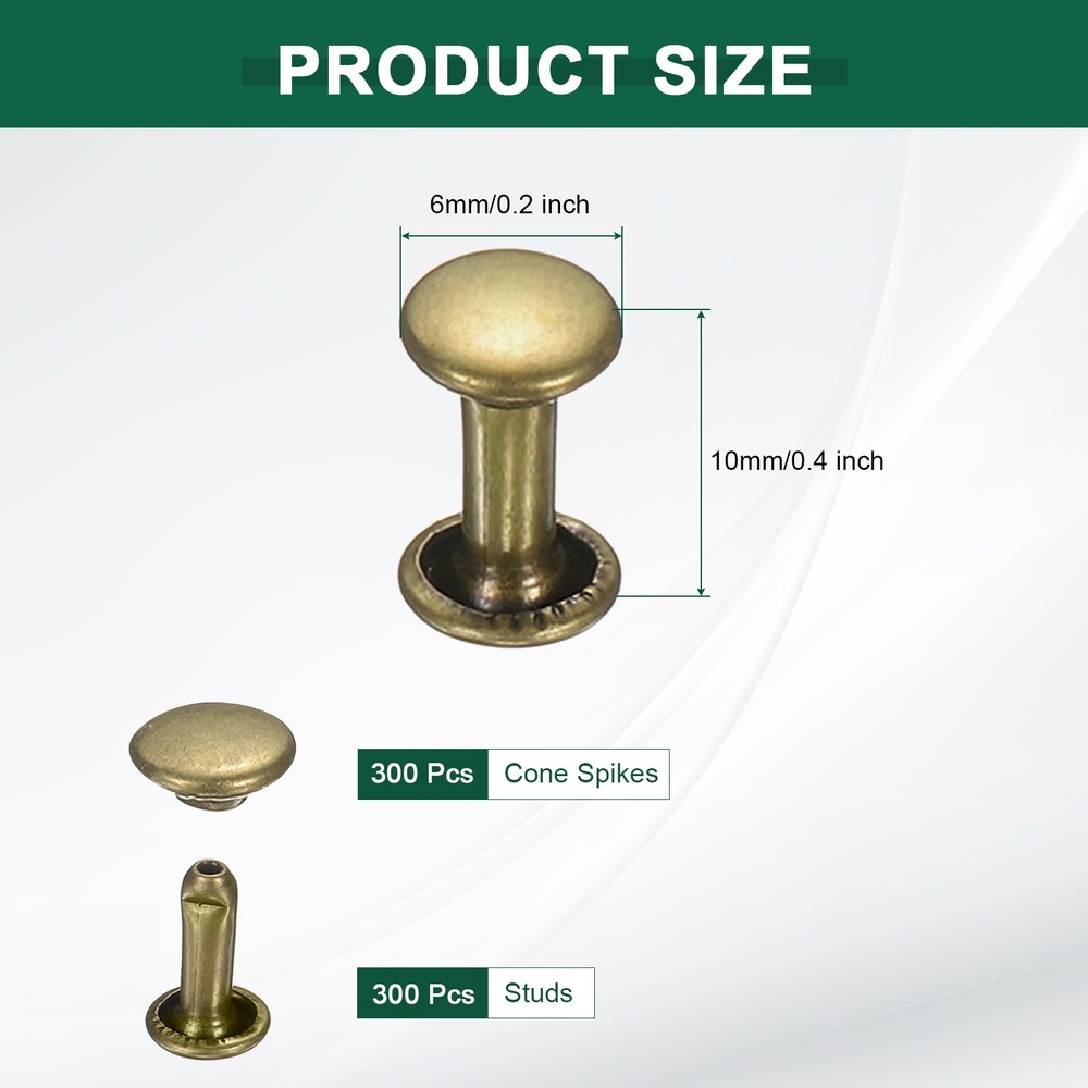 300 Sets Double Cap Leather Rivets, 6x10mm Round Cap, Bronze