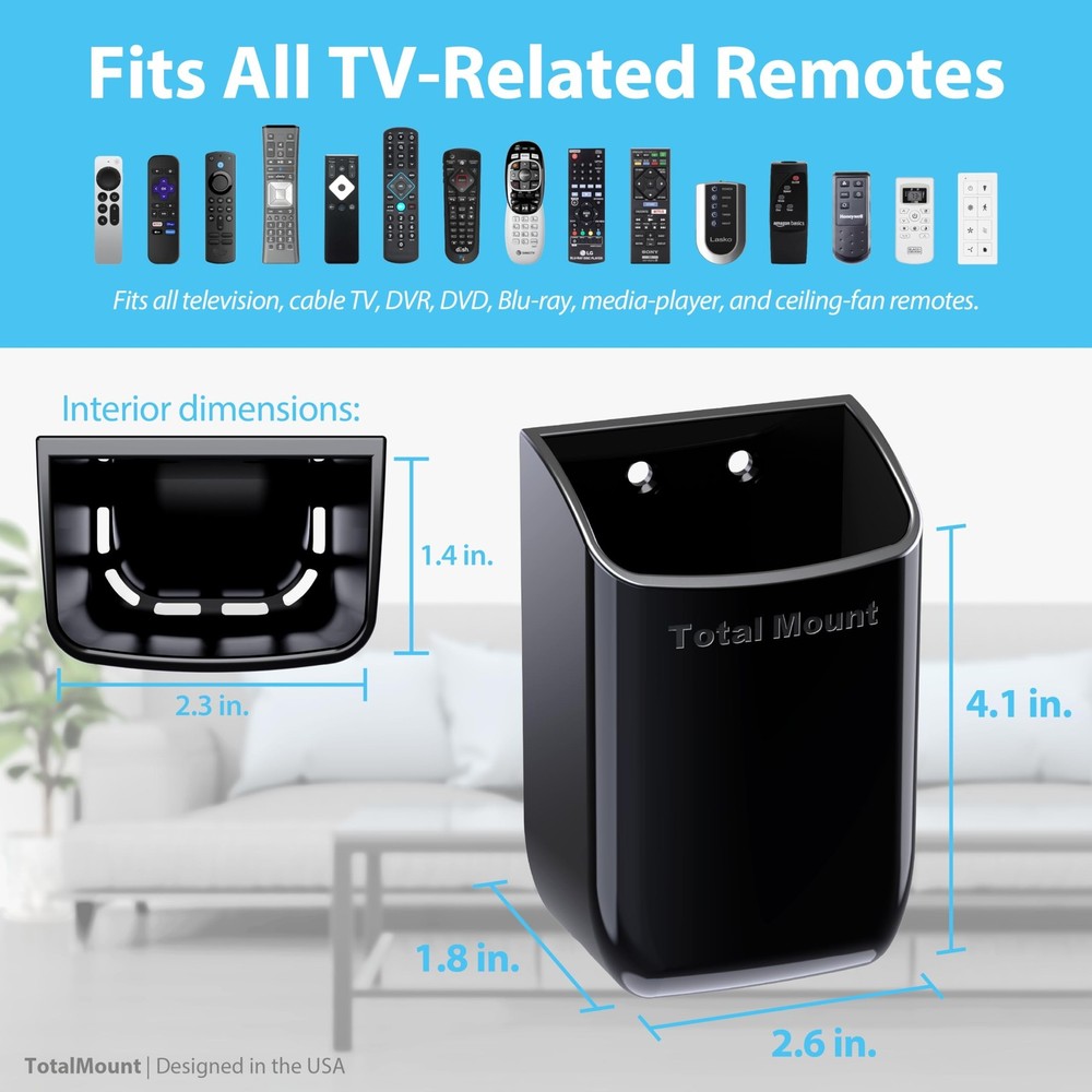 TotalMount Hole-Free Remote Control Holder – Eliminates Need to Drill Hole