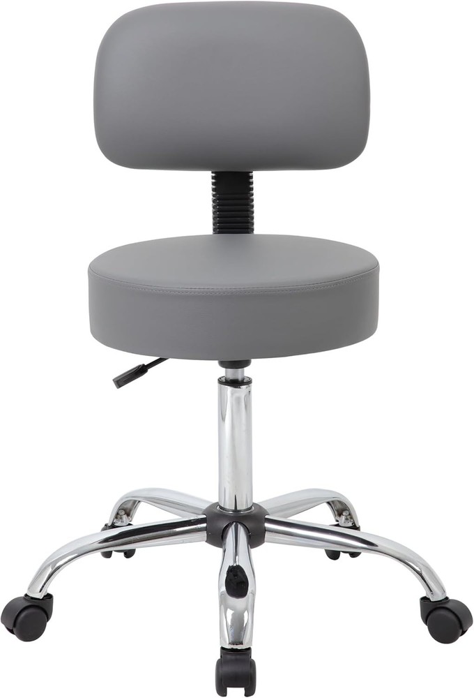 Ergonomic Adjustable Drafting Stool with Back Cushion - Grey & Chrome Finish