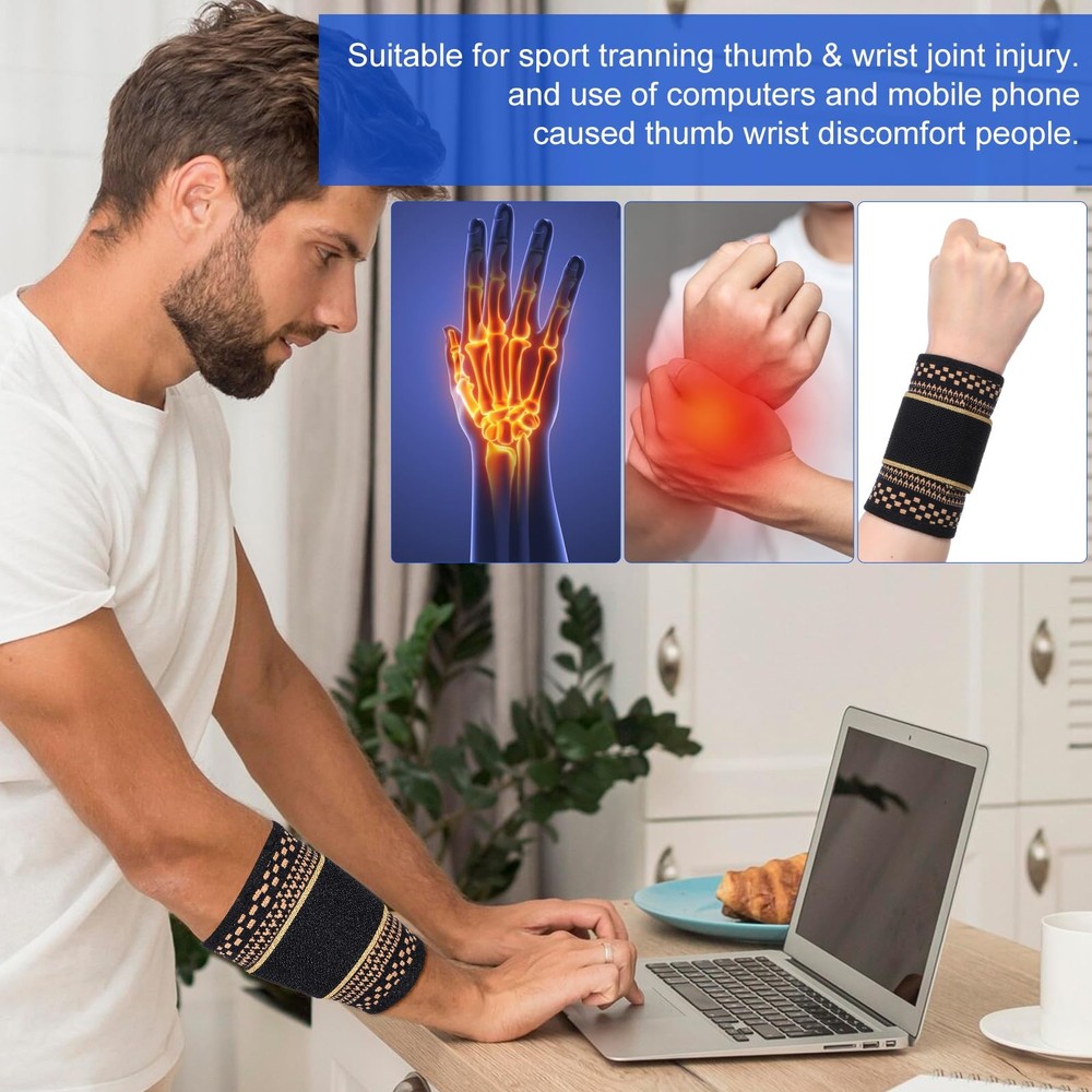 HJZHII 1 Pair Copper Wrist Compression Brace, Elastic Support Medium
