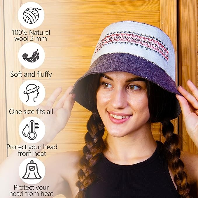 Ukrainian Wool Sauna Hat Embroidered Ornament Vyshyvanka Ukraine Sauna Hat Fi...