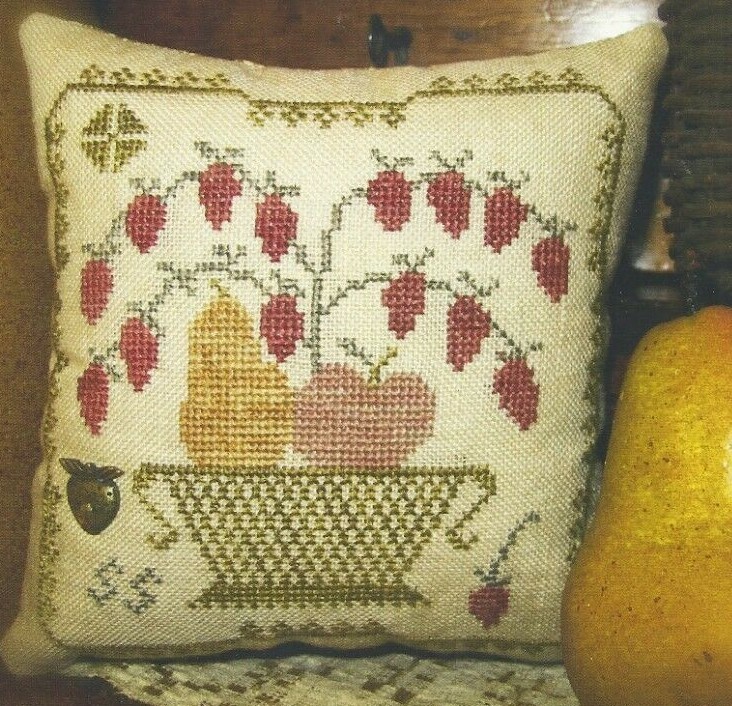 FRUIT POT--Homespun Elegance--Apples-Pears-Berries--Counted Cross Stitch Pattern