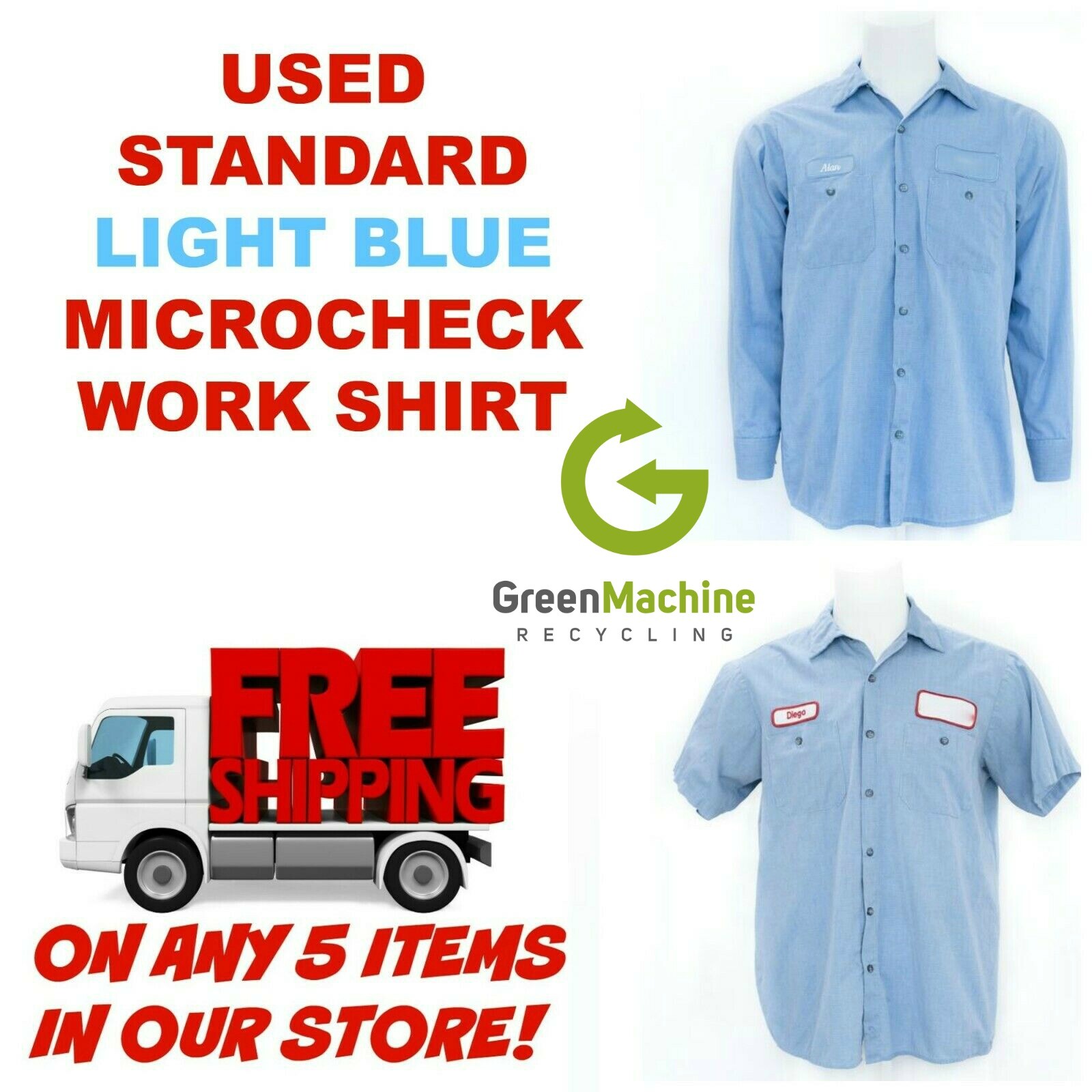 Used Work Shirts Cintas, Redkap, Unifirst, G&K Light Blue Microcheck