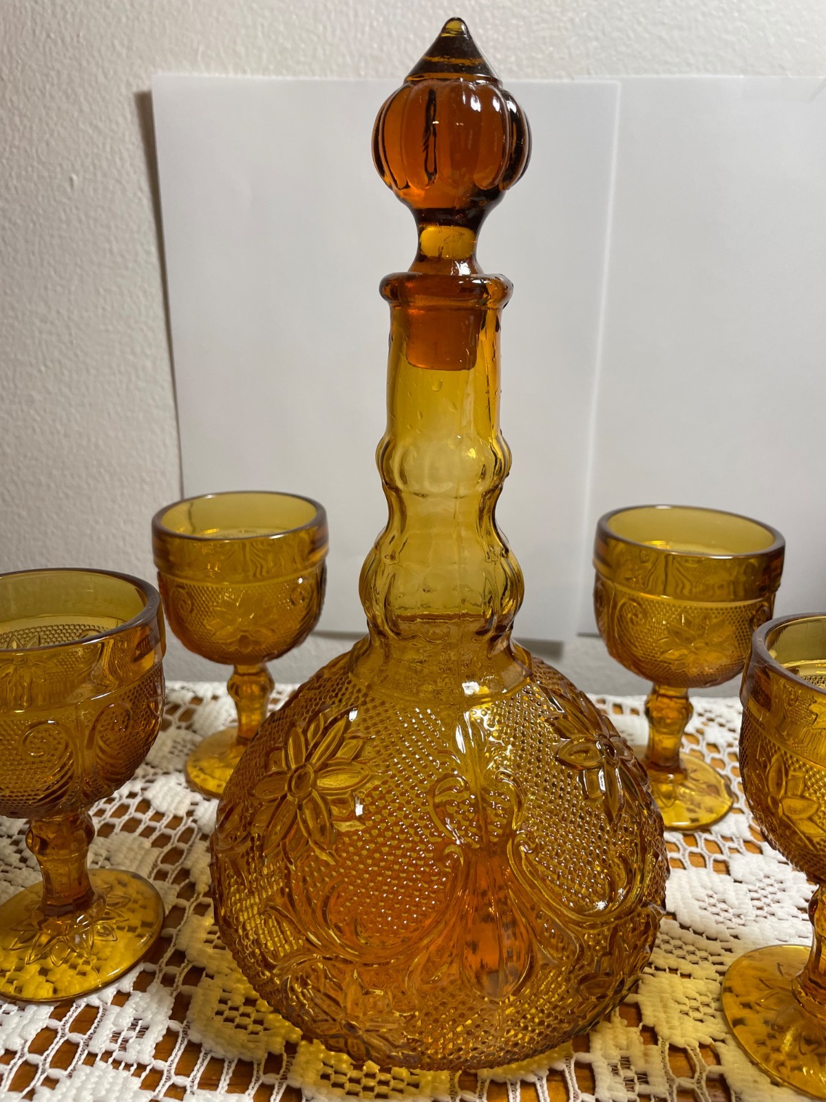 Indiana Tiara Amber Decanter & 4 Glasses