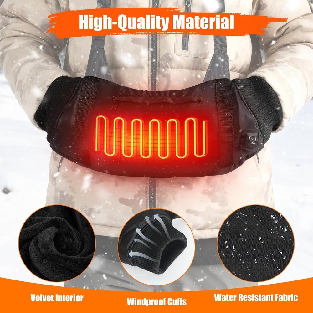 Electric Heated Hand Muff with 3-Level Heat Setting, Adjustable Strap,2 Pocket