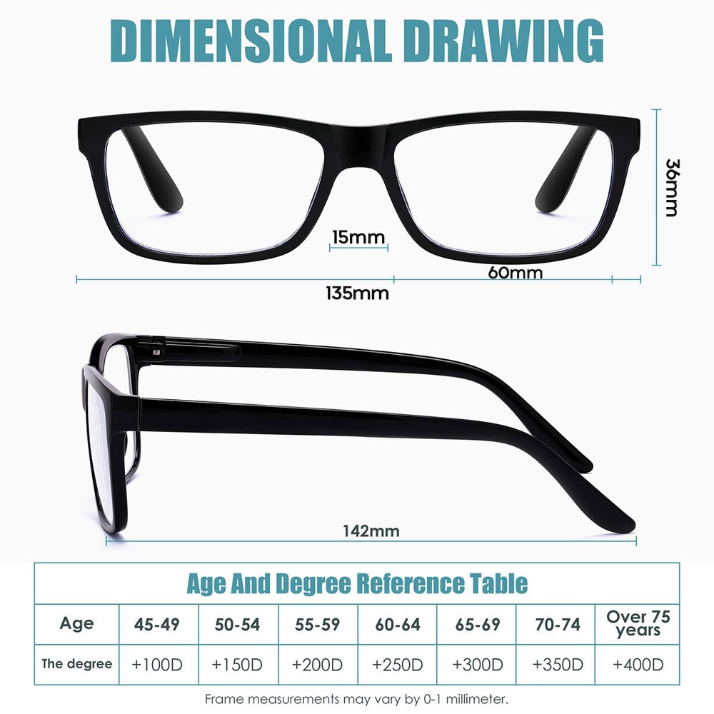 4 Pack Men Classic Style Square Frame Reading Glasses Spring Hinge Readers