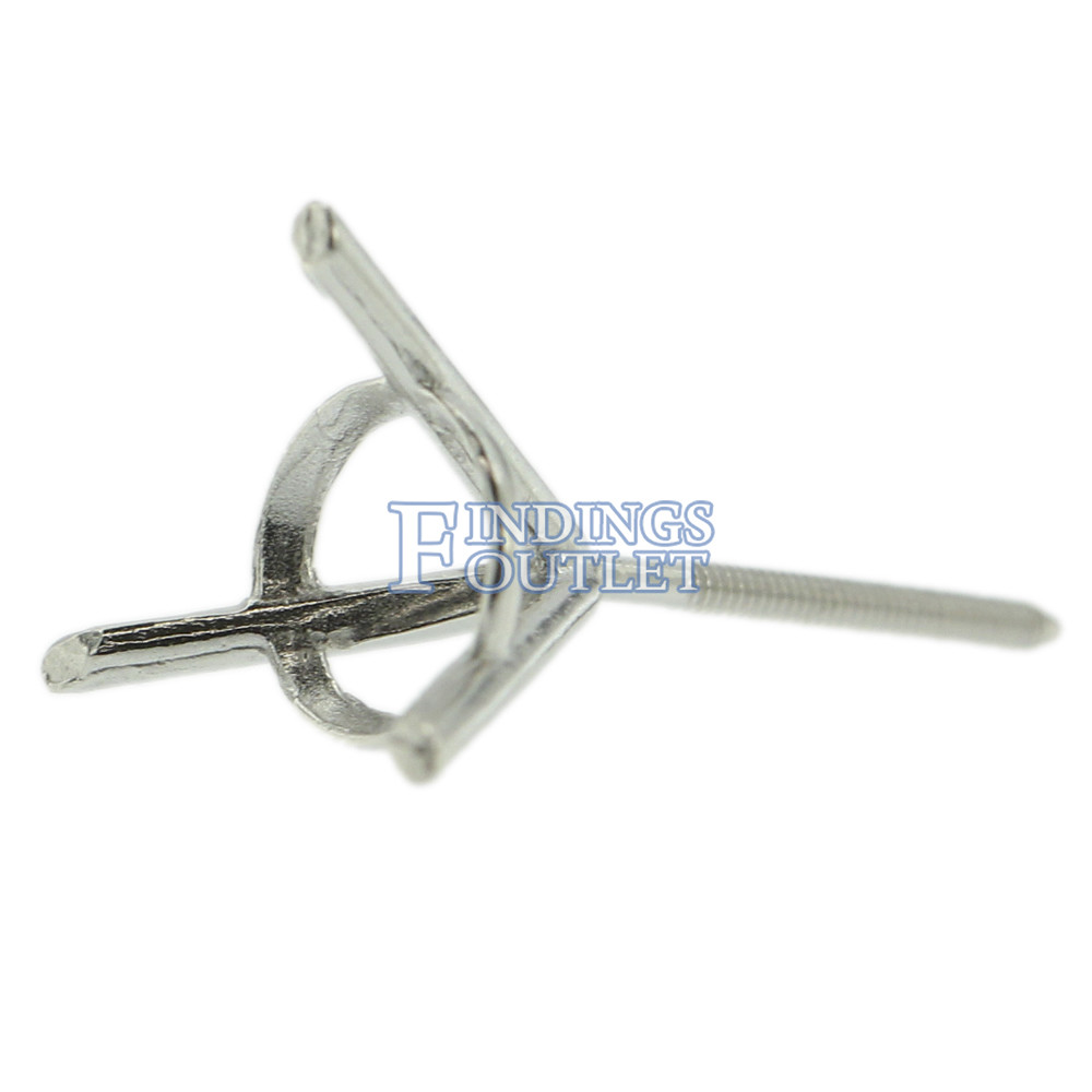 14k White Gold Round Martini Stud Earring Mounting Setting Screw Back Post