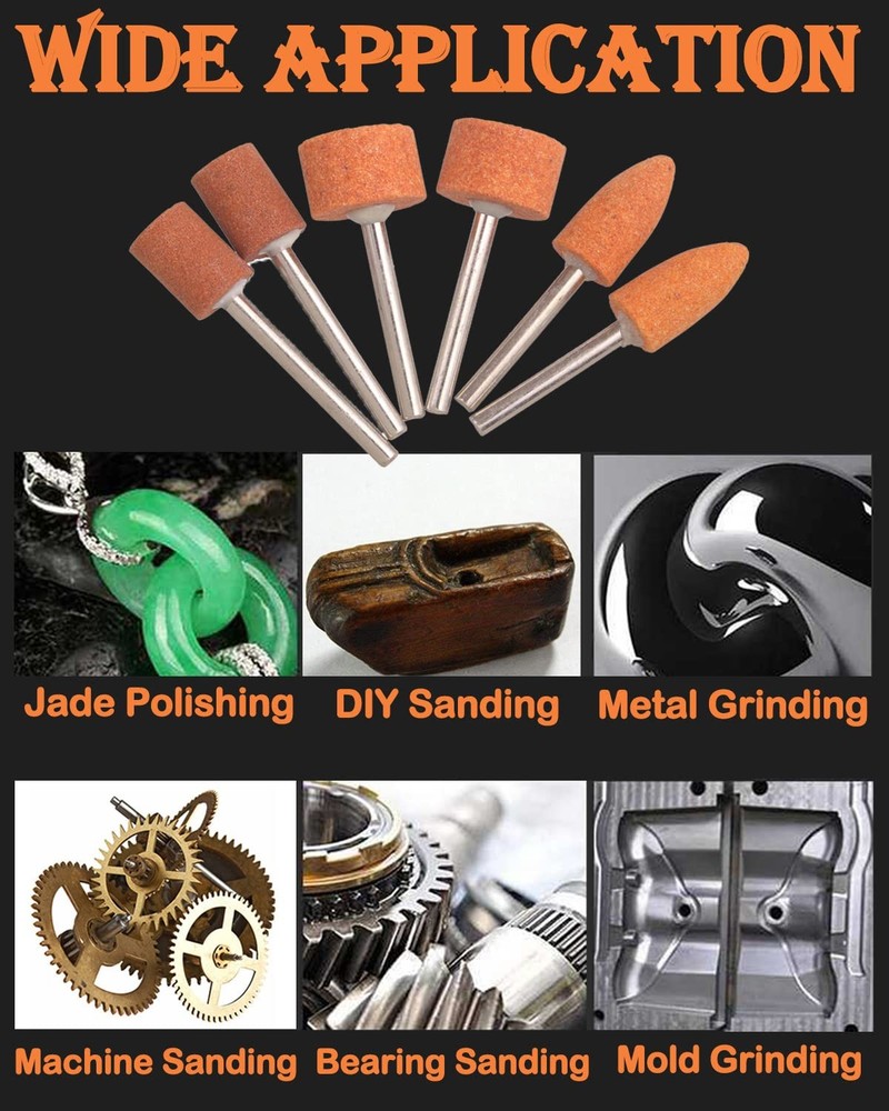 SHITIME 60 Pack Grinding Stone Set 1/8" Shank, Sanding Drill Bit for Orange