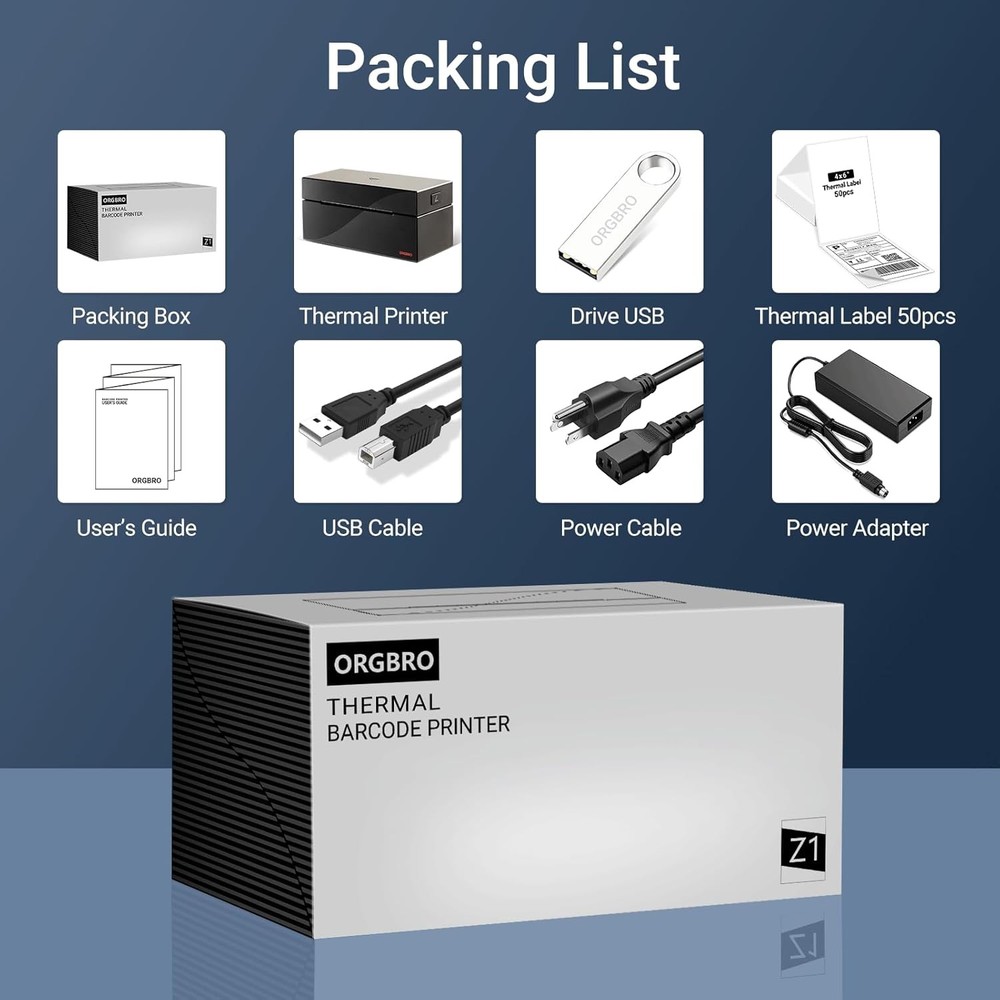 ORGBRO Z1 4x6 Shipping Label Thermal Printer - PC, Mac, Chromebook, Linux