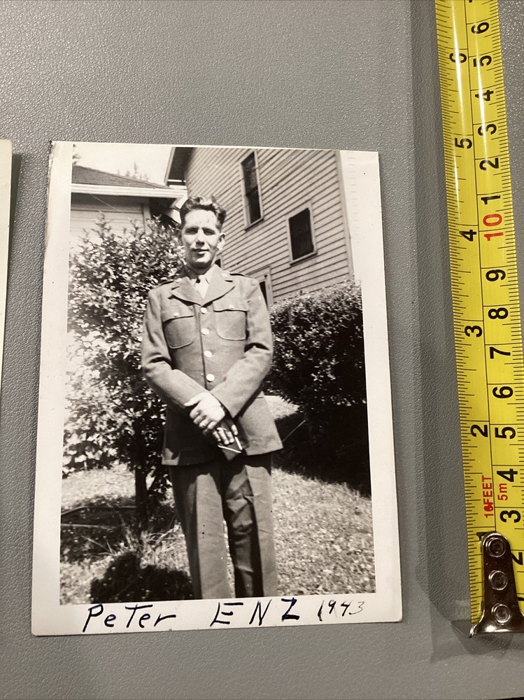 1943 Peter Enz WW2 Military Soldier Photo Pair w 3rd Regiment Company B Sign