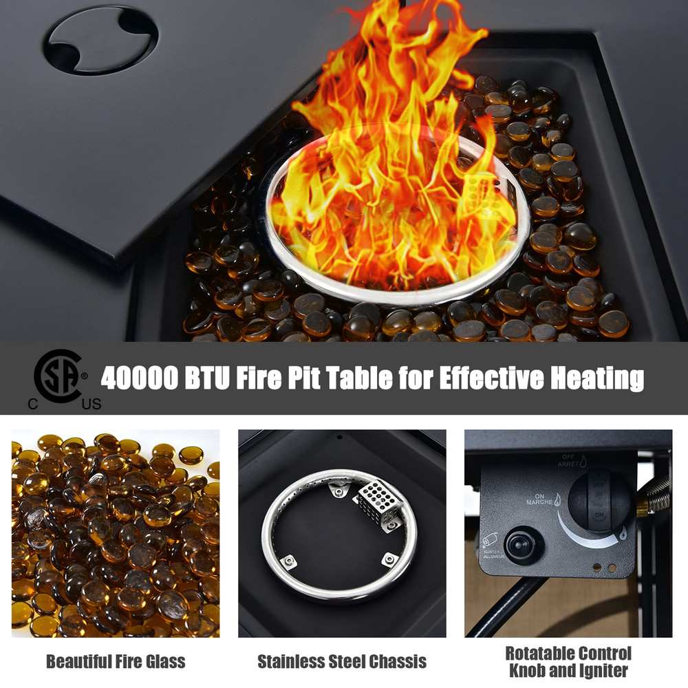 25'' Gas Fire Pit Table 40,000 BTU Propane Fire Pit Table W/ CSA Certification