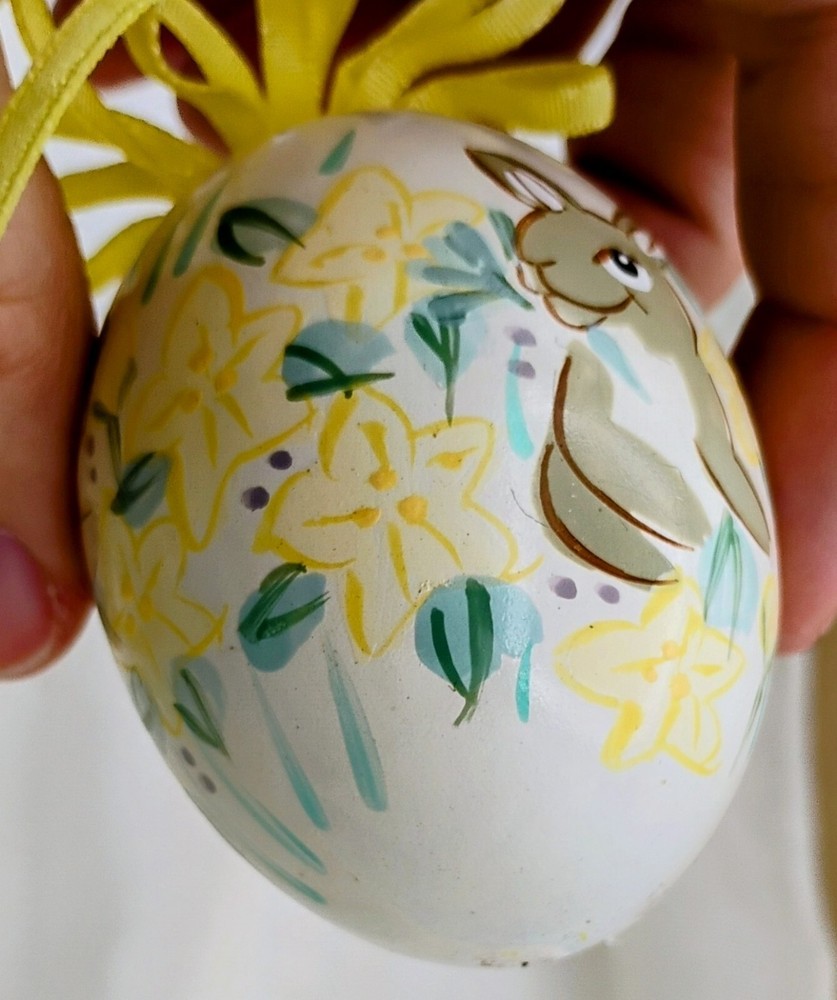 Hen Eggs Hand Painted Easter Shells Chicken, Lamb, Rabbit Ornaments