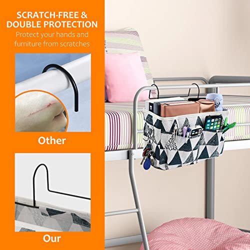 Bedside Caddy Bedside Storage Bag Hanging Organizer for Bunk, Blue Triangle