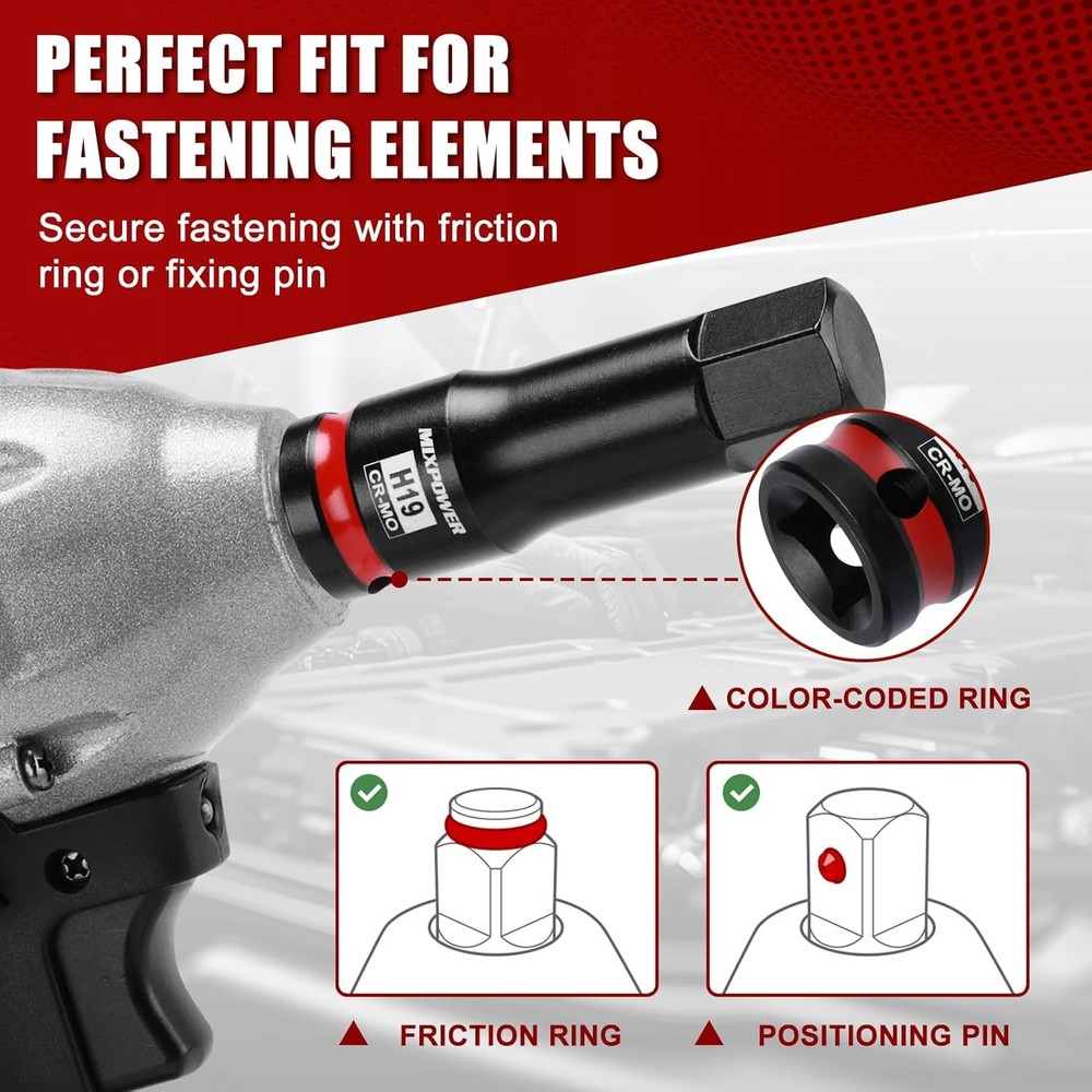 MIXPOWER 1/2" Drive 19mm Hex Impact Bit Socket, Allen Bit Socket, CR-MO Steel US