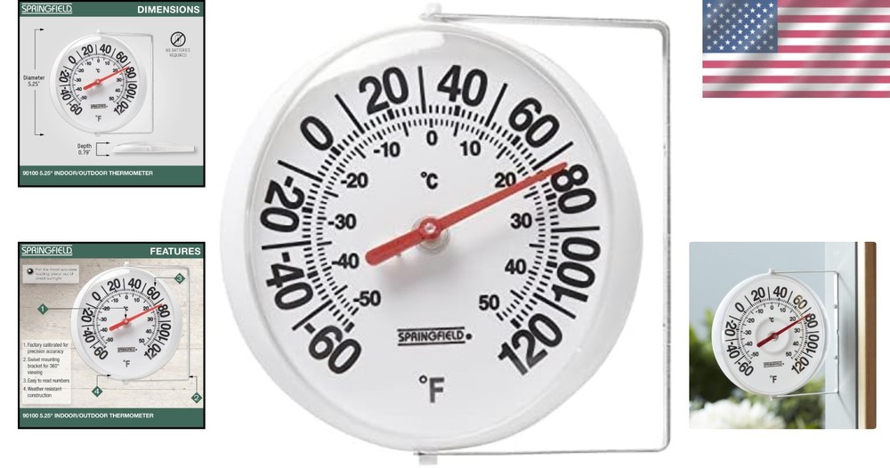 Durable Shatterproof Thermometer with Bracket - Accurate Temperatures from -60°F