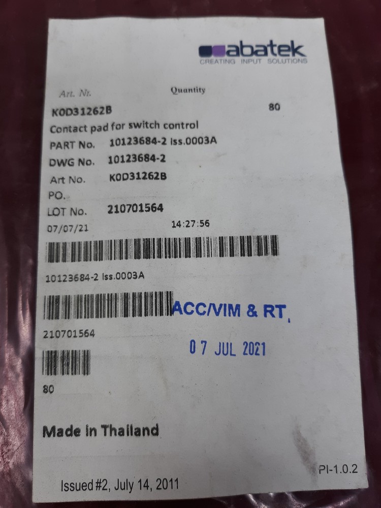 Abatek 10123684-2 Contact Pad for Switch Control - 80 Pcs