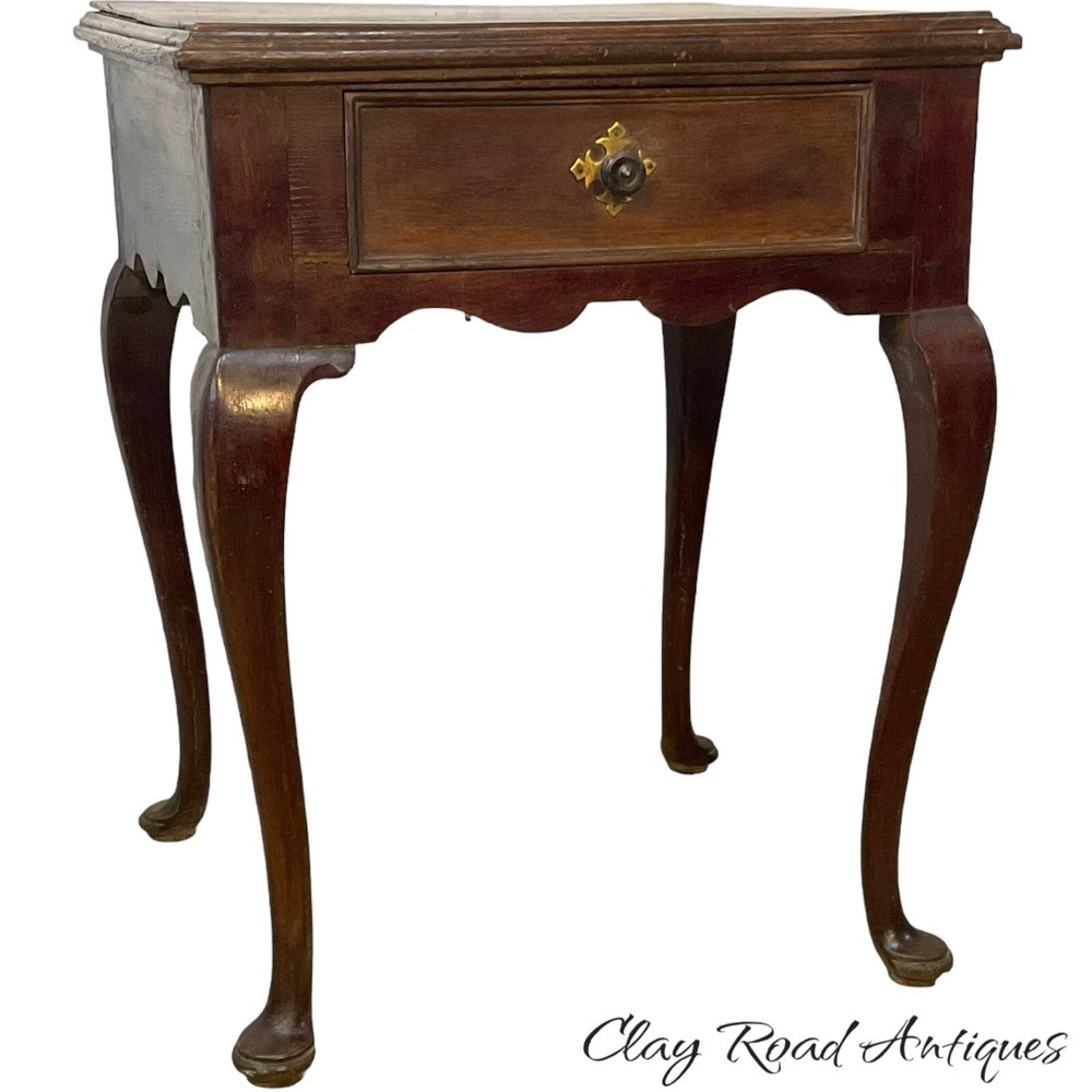 antique Queen Anne walnut country table stand 1 drawer primitive 18th