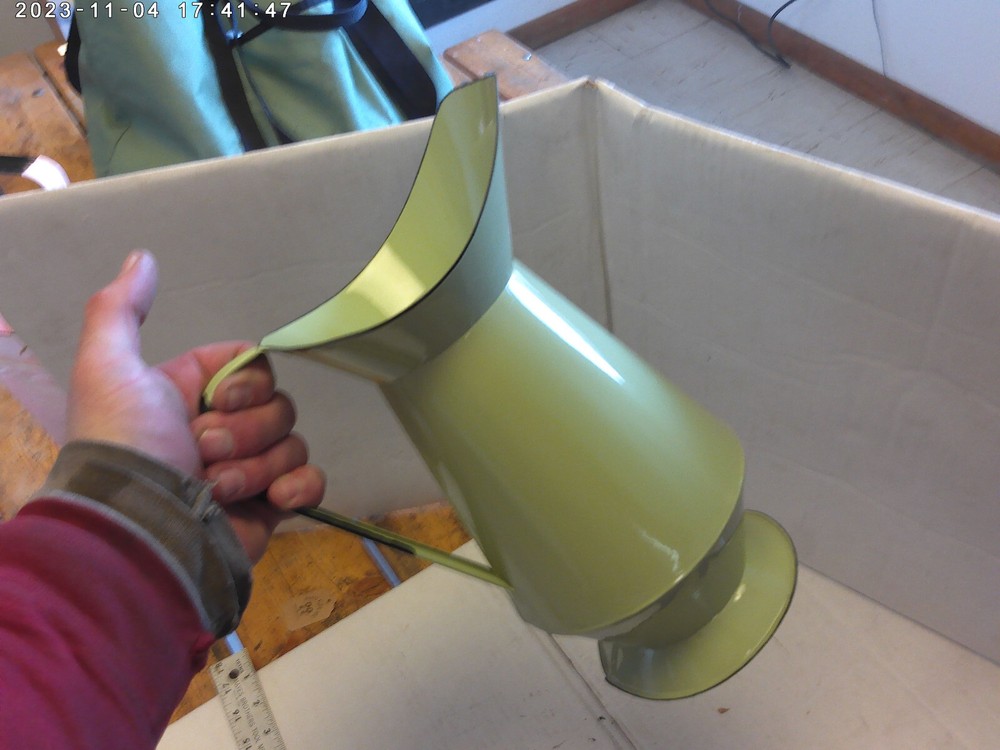 Decorative enamelware water pitcher (avacado) 12" tall