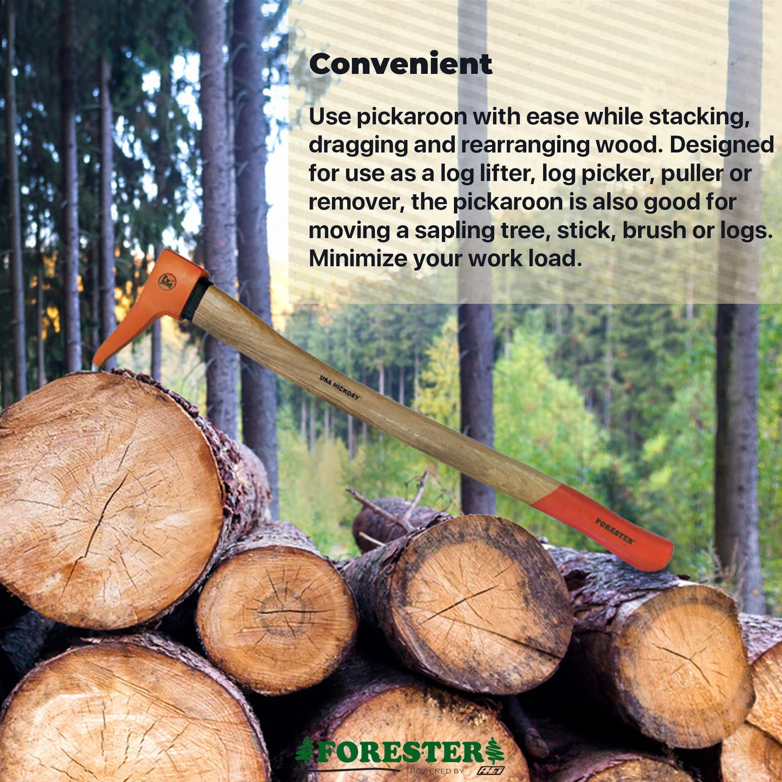 FORESTER Hookaroon Pickaroon Logging Tool - 28 Inch USA Hickory Handle Forged...