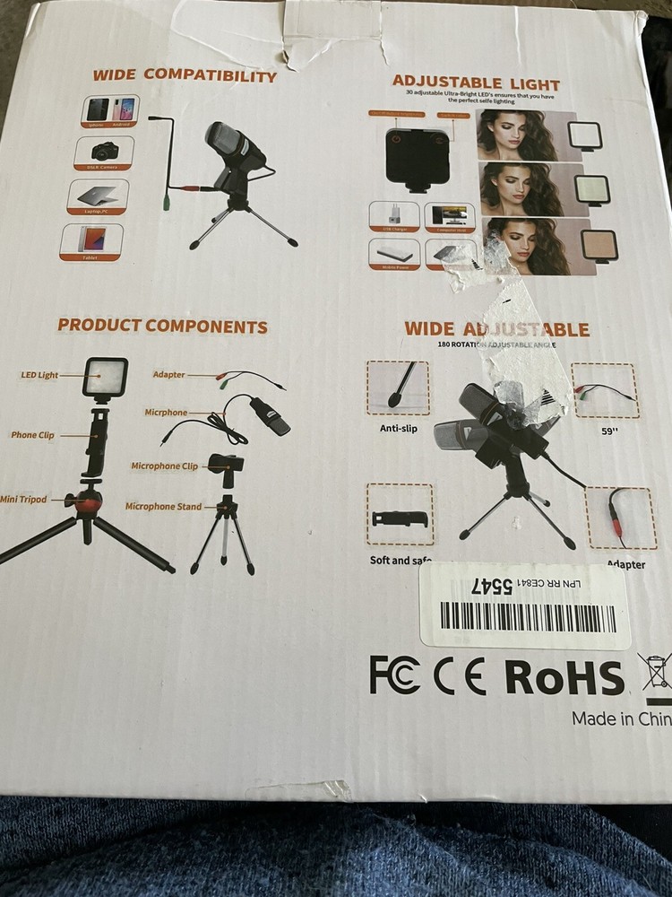 CE ROHS Model AB Shutter 3 Microphone, LED light, Phone & Mike Stands NIB