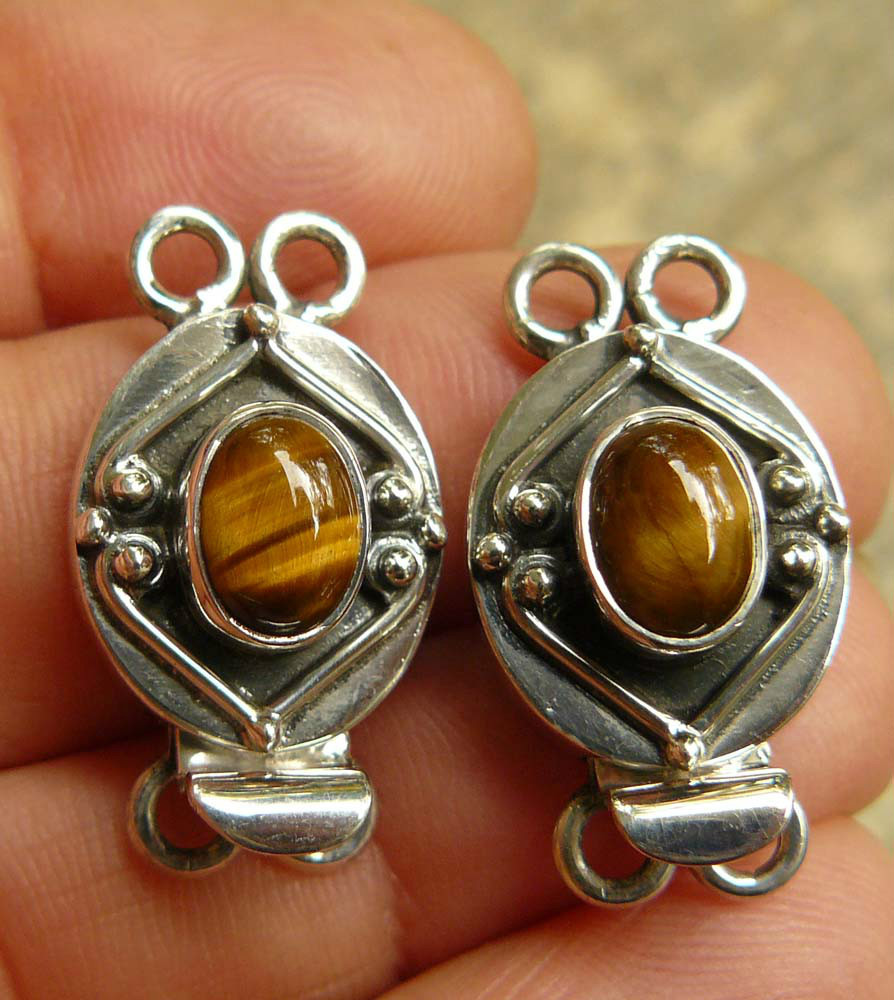 Box Clasp Sterling Silver Double Strand Tiger Eye Gemstone secure Clasp
