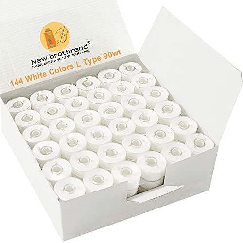 144pcs Type L (SA155) Size White Prewound Bobbin Thread 144pcs 90wt White