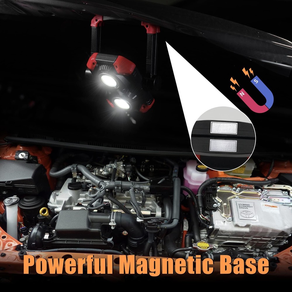 2 Pack LED Work Light Rechargeable, 2 COB 2500LM Folding Portable Flood Light...