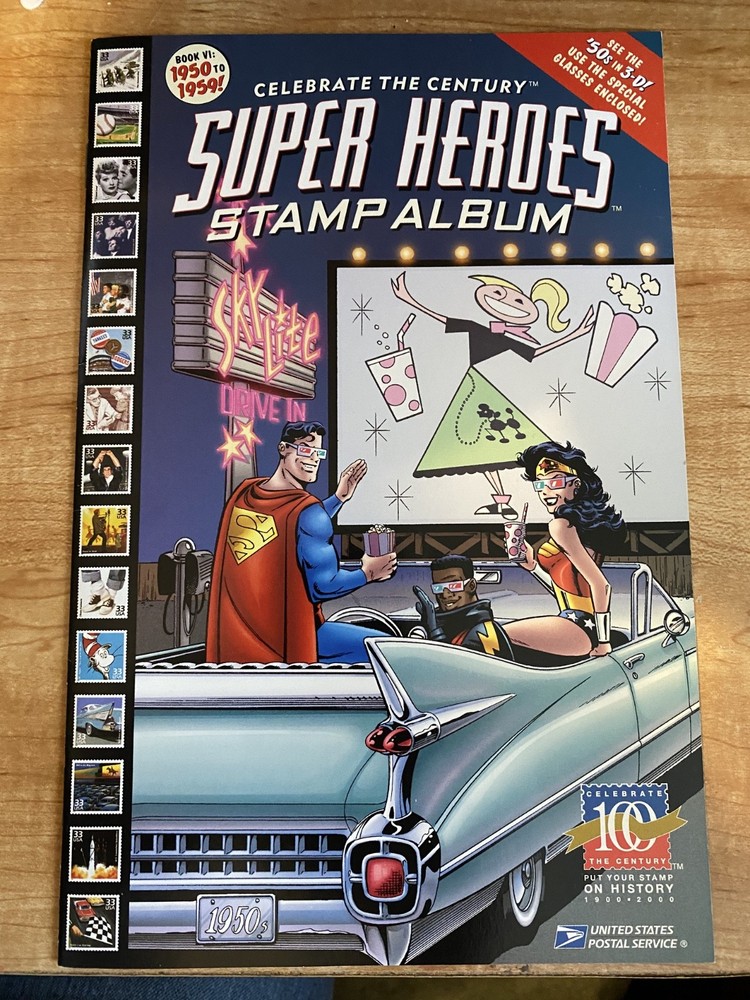 9 celebrate the century stamp sets with super hero stamp album and 3-D glasses