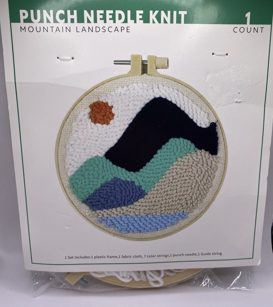 Punch Needle Kit Mountain Landscape 6@ Round Hoop Frame Punch Needle String