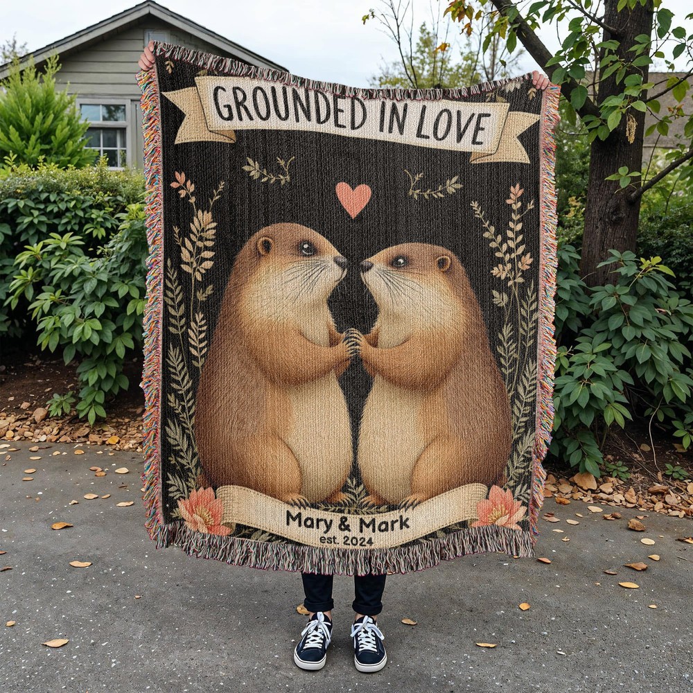 Groundhog Couple Woven Cotton Throw Blanket