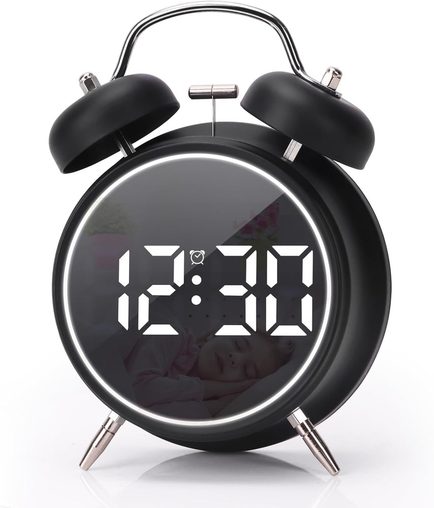 Digital Small Alarm Clock, 4.5 Inch Double Bell Electronic LED Alarm Clock, Plug