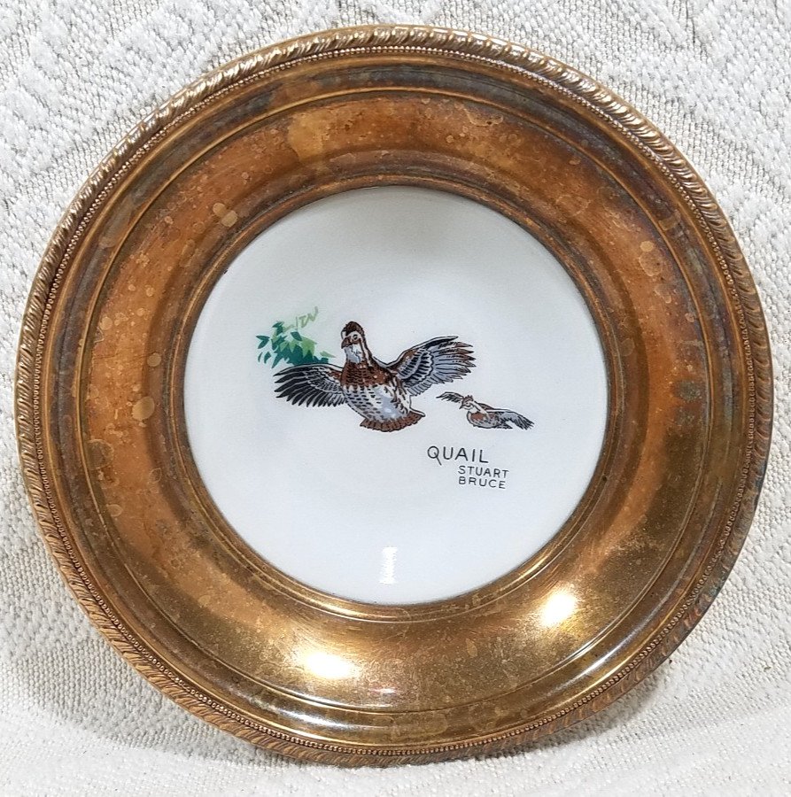 VINTAGE BUCKINGHAM SILVER CO QUAIL STUART BRUCE CANDY NUT DISH 5.25"