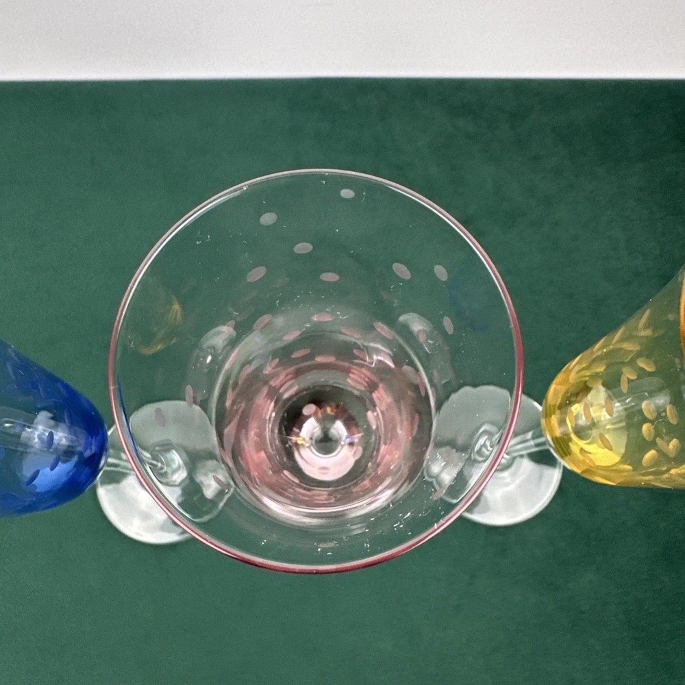 (3) Delicate Multi-Colored Bubble Circle Design Champagne Flute Glasses