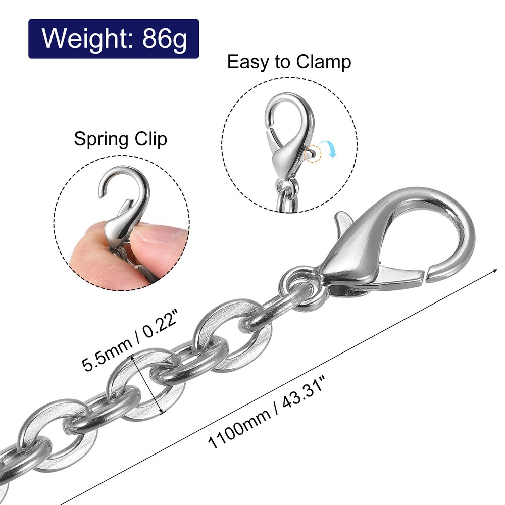 43"x0.22" Purse Chain Strap, 2Pcs Purse Handle Shoulder Replacement Strap Silver