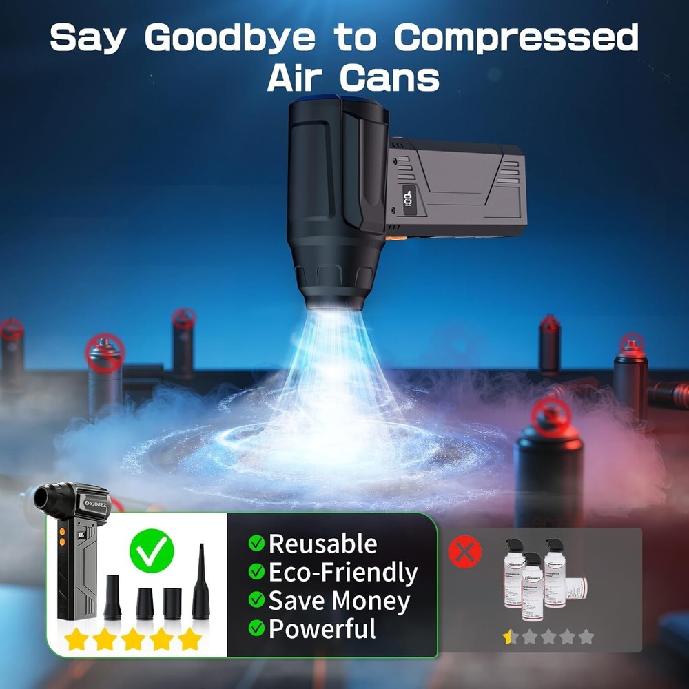 Compact Compressed Air Duster - 4 Adjustable Levels & LED Light for All Surfaces
