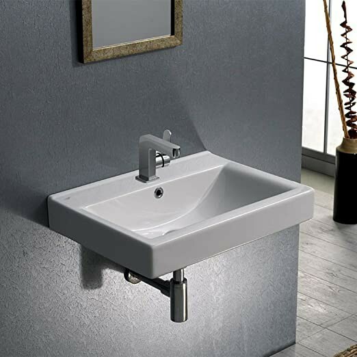 White Ceramic Rectangular Wall Mount Floating Bathroom Sink 24" x 17" x 7"