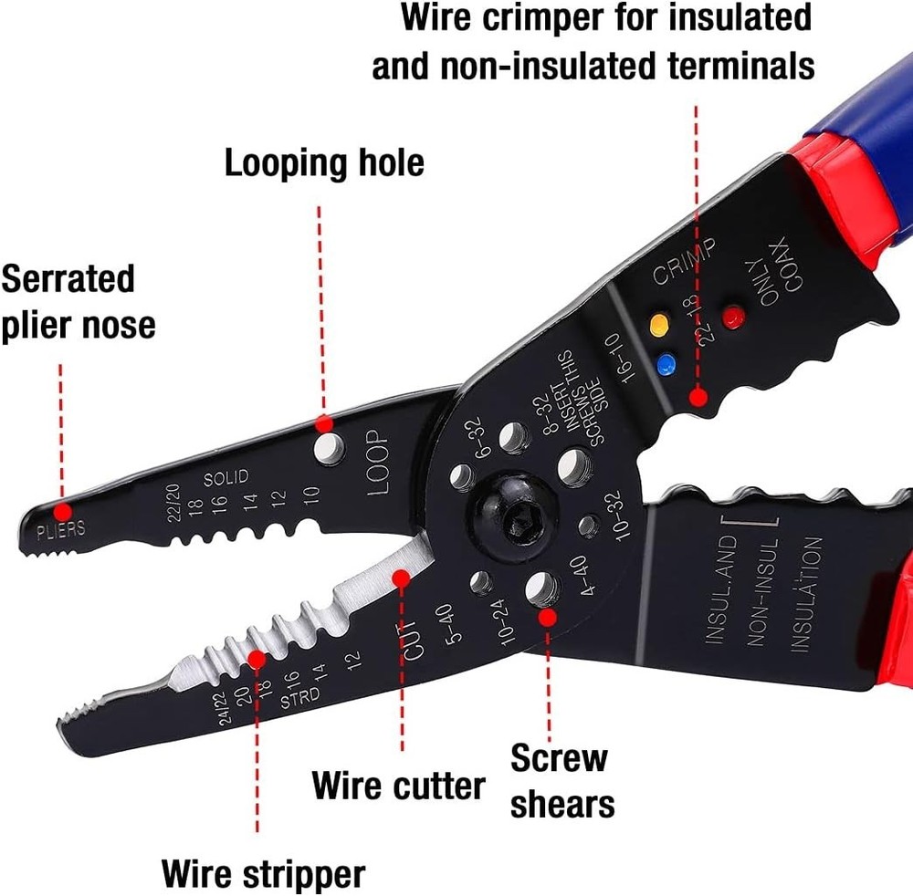 WORKPRO Wire Stripper Set, 8-Inch Multi-Tool and 8 INCH, Red, Blue