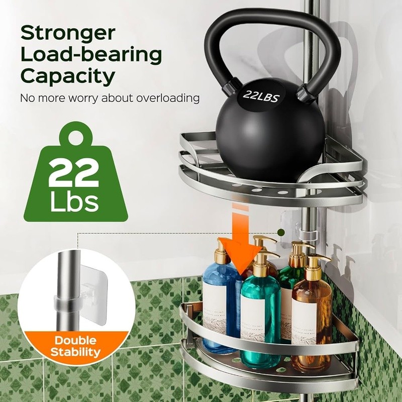 Adjustable Shower Caddy Tension Pole 4-Tier Bathroom Organizer Rustproof Storage