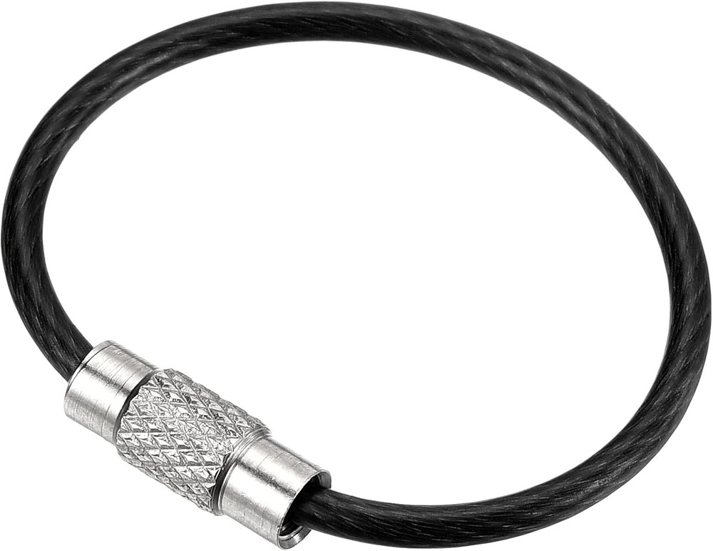 3.5 Inch Wire Keychain Cable, 5 Pack Stainless Steel Key Ring Loop, Black