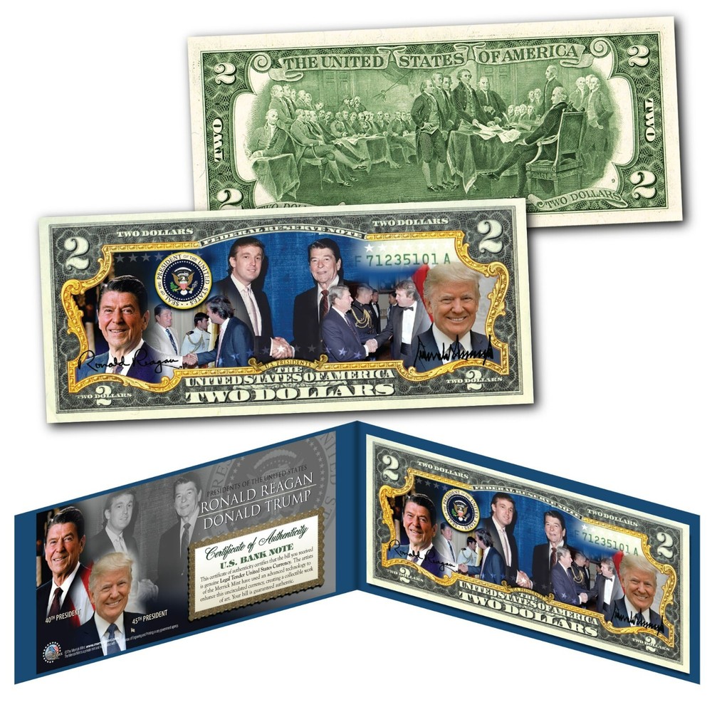 DONALD TRUMP & RONALD REAGAN Official Real $2.00 Bill