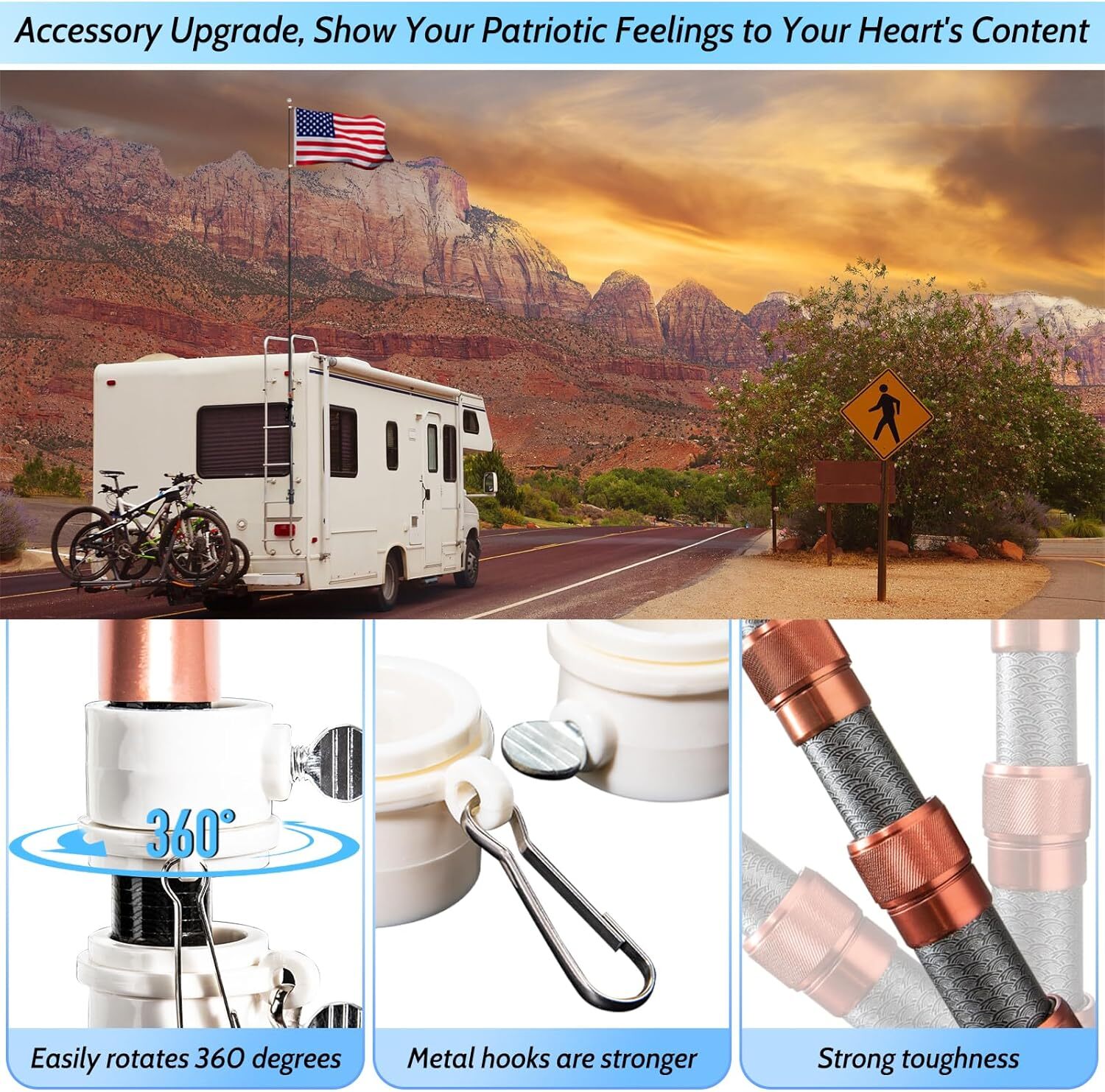 RV Ladder Flagpole Kit, Carbon Fiber Telescopic Flagpole - 20ft Adjustable