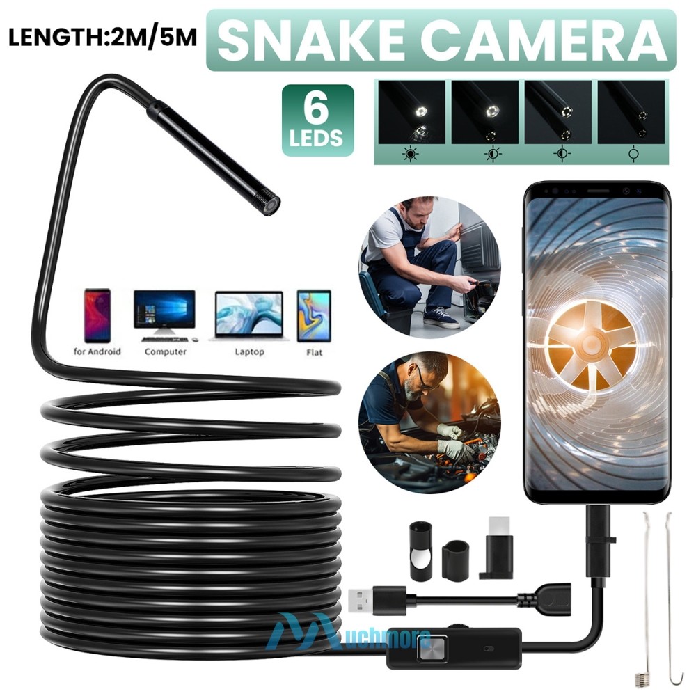 1920P HD Endoscope Borescope 5.5mm Inspection Snake Camera for Android Type-C US