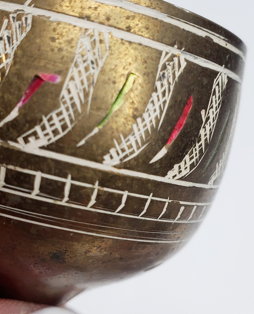 Vintage 6 pc Middle Eastern Turkish style solid brass coffee or tea pitcher cups