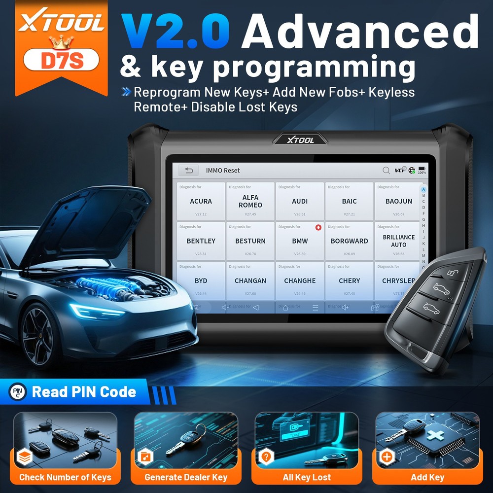 XTOOL D7S V2.0 Auto Full System Diagnostic Bidirectional Scanner Key Programmer