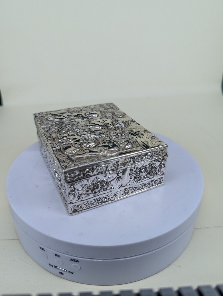 1901 Berthold muller solid silver box with cherubic scene & goats