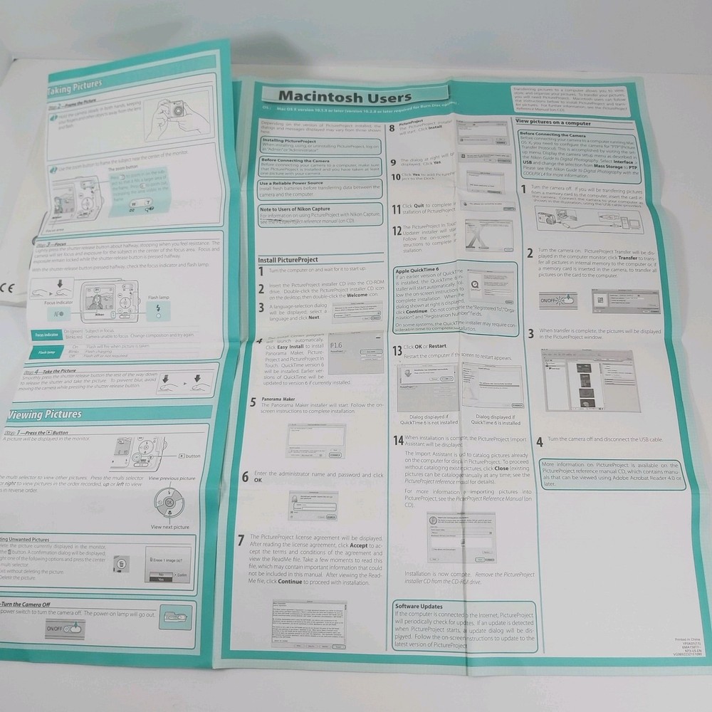 COOLPIX L4 Users Guide PICTURE PROJECT 1.6 Disc Quick Reference Guide